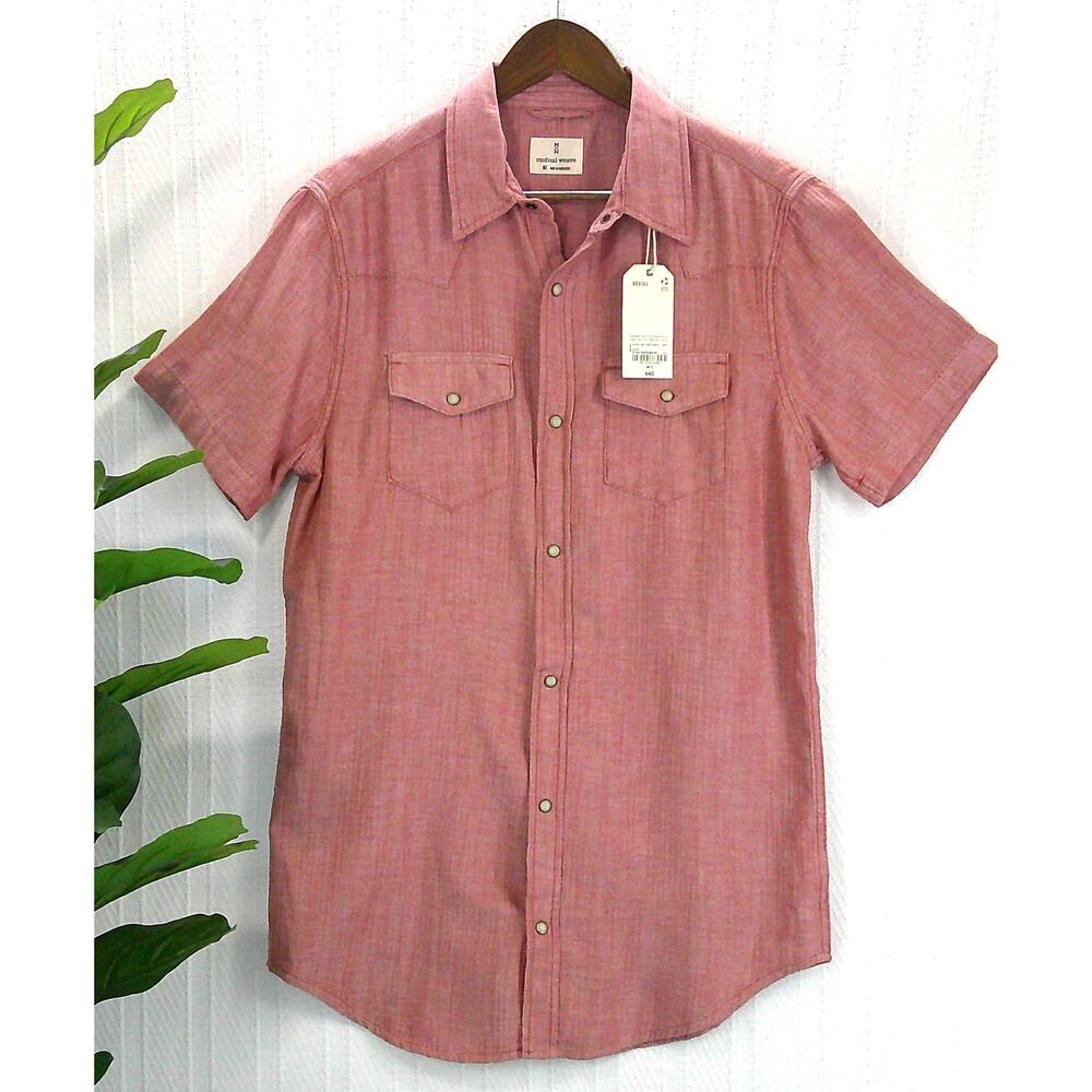 Mutual Weave Classic Fit Short Sleeve Red Button-Down Shirt Men's Medium Tall